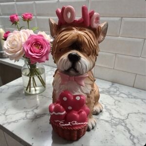 Valentines Day Terrier Dog Bow Xoxo Headband & Basket Of Hearts Figure Decor New